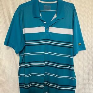 Men's Teal Striped Polo Shirt with Contrast Stripes